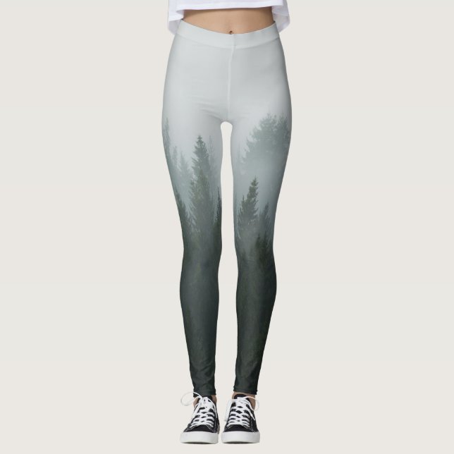 Misty Mountain Forest Autumn Fog Leggings (Front)