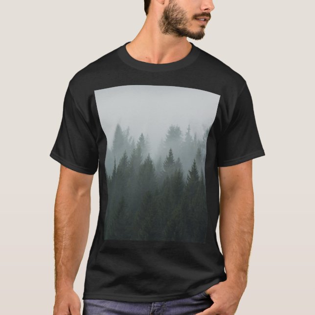 Misty Mountain Forest Autumn Fog T-Shirt (Front)