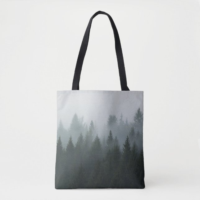 Misty Mountain Forest Autumn Fog Tote Bag (Front)
