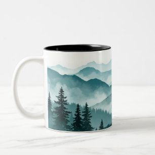 Misty Mountain Forest Landscape Two-Tone Coffee Mug