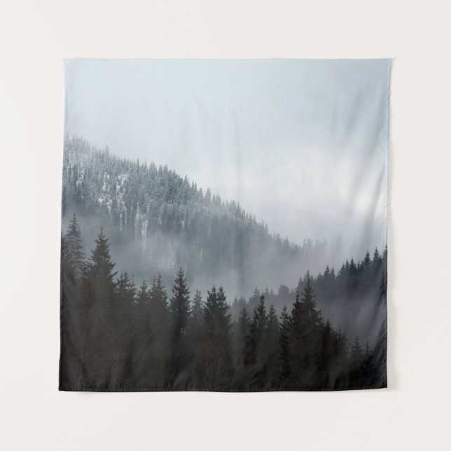 Misty Mountain Forest: Scenic Landscape View Tapestry (Front)