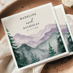 Misty Mountain Forest Watercolor Wedding Napkin