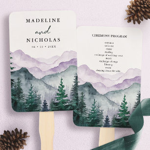 Misty Mountain Forest Wedding Program Hand Fan