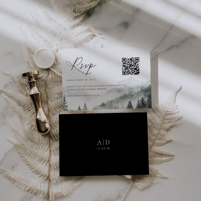 Misty Mountain Forest Wedding QR Code RSVP Card (Creator Uploaded)