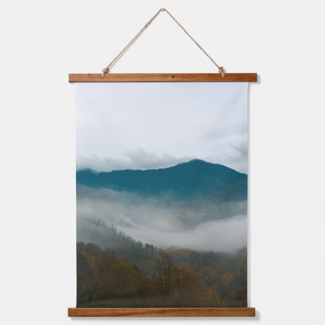 Misty Mountain in Early Fall Wood Topped  Hanging Tapestry (Front)