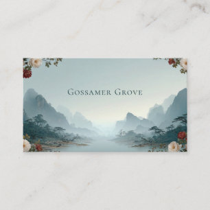 Misty Mountain Lake and Vintage Rose Floral Business Card