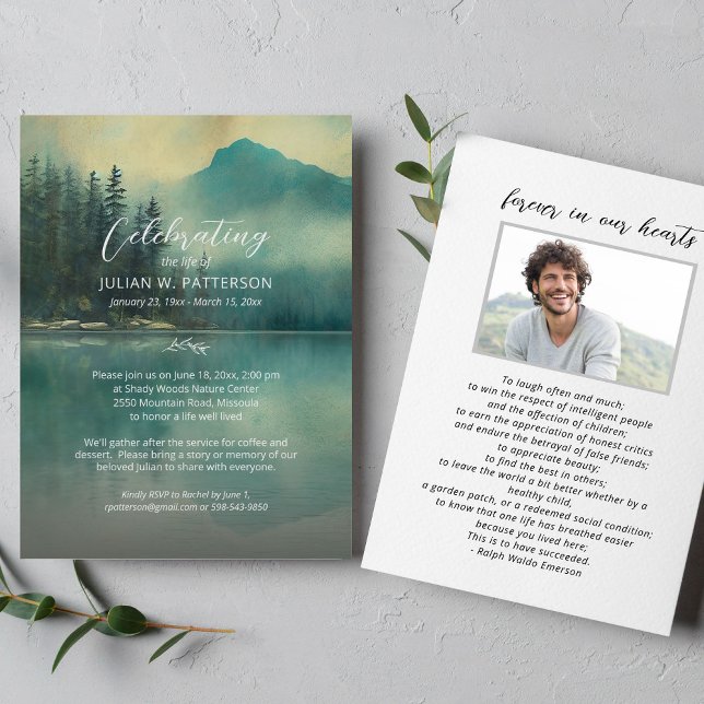 Misty Mountain Lake Celebration of Life Photo Invitation (Creator Uploaded)