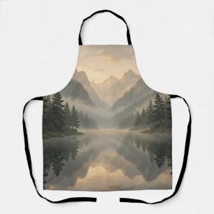 Misty Mountain Lake Reflection Pine Forest Sunrise Apron