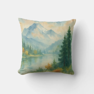 Misty Mountain Landscape Throw Pillow