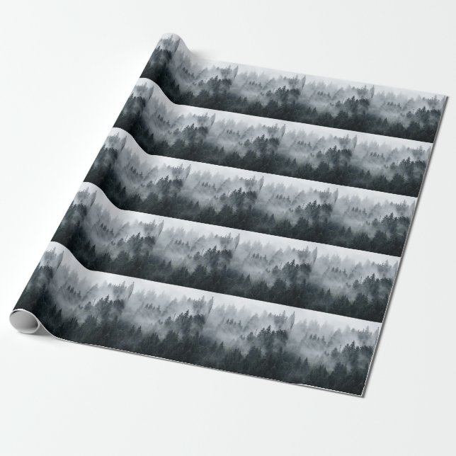 Misty Mountain Landscape Vintage Style Wrapping Paper (Unrolled)