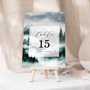 Misty Mountain Pine Forest Wedding Table Number