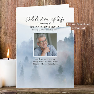 Misty Mountain Pines Downloadable Funeral Program Card