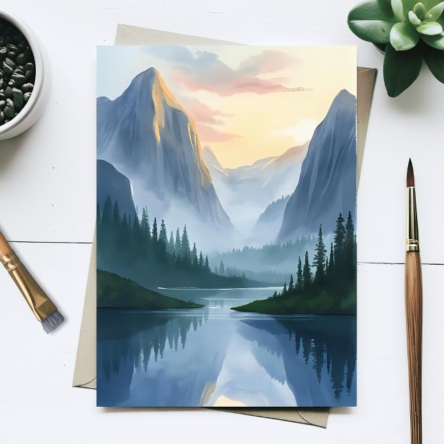 Misty Mountain Range Nature Watercolor Painting Postcard (Creator Uploaded)