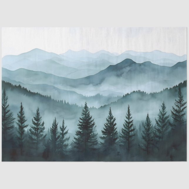 Misty Mountain Range Watercolor Decoupage Tissue Paper (Front)