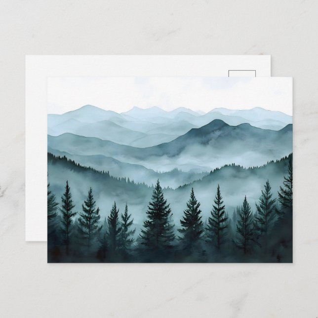 Misty Mountain Range Watercolor Postcard (Front/Back)