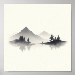 "Misty Mountain Reflections" Poster