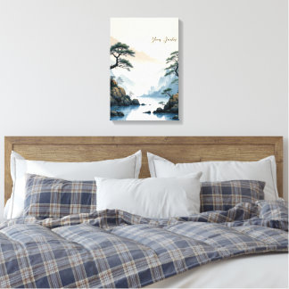 Misty Mountain River Chinese Ink Painting Canvas Print