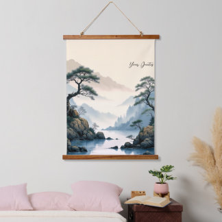 Misty Mountain River Chinese Ink Painting Hanging Tapestry