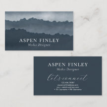 Misty Mountain Watercolor Blue-Grey Business Card