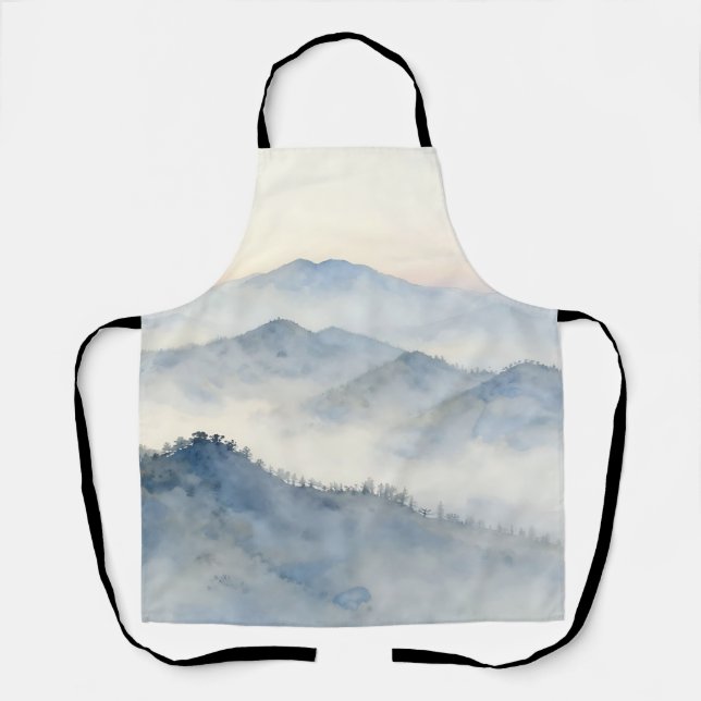 Misty Mountain Watercolor Landscape Apron (Front)