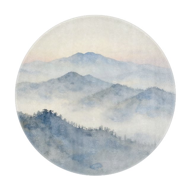 Misty Mountain Watercolor Landscape Cutting Board (Front)