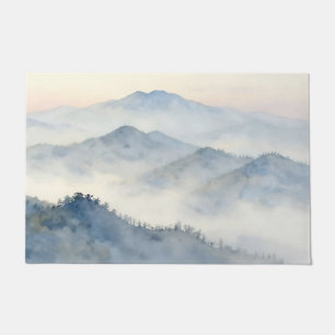 Misty Mountain Watercolor Landscape Doormat