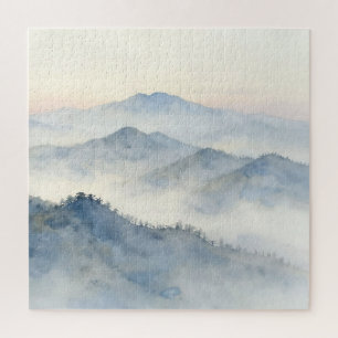 Misty Mountain Watercolor Landscape Jigsaw Puzzle