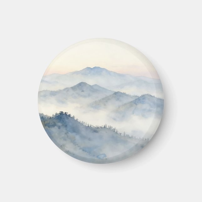 Misty Mountain Watercolor Landscape Magnet (Front)