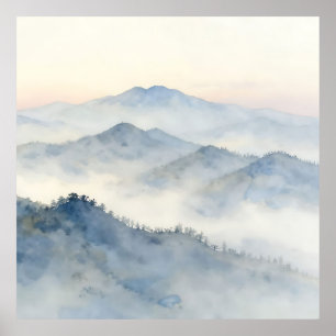 Misty Mountain Watercolor Landscape Poster