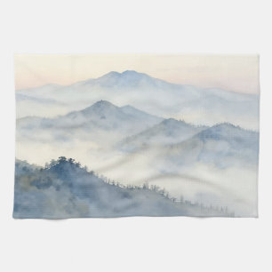 Misty Mountain Watercolor Landscape Tea Towel