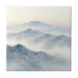 Misty Mountain Watercolor Landscape Tile