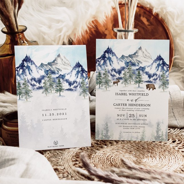 Misty Mountain Watercolor Winter Forest Wedding Invitation (Creator Uploaded)