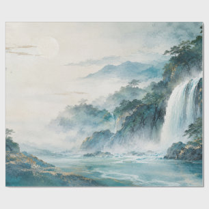 Misty Mountain Waterfall Landscape Wrapping Paper