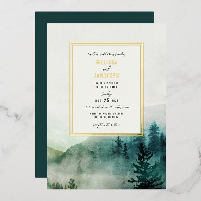 Misty Mountain Wedding Invitation Foil Invitation (Front/Back)