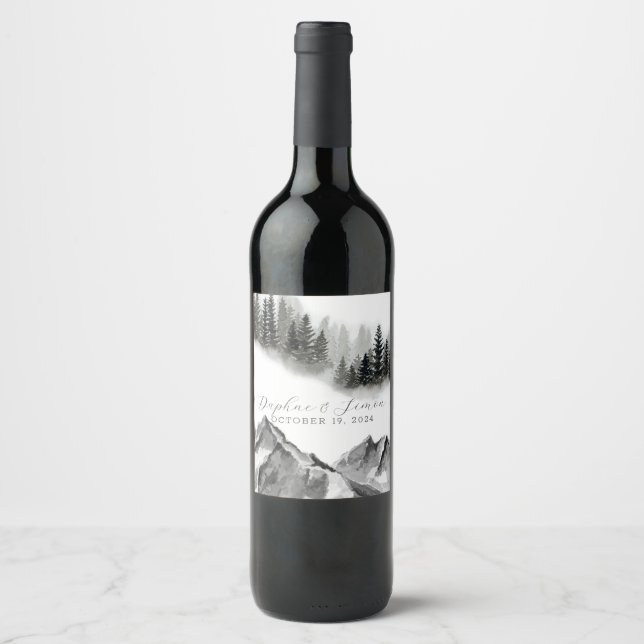 Misty Mountain Wedding Wine Label (Front)