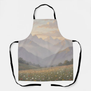 Misty Mountain Wildflower Meadow Sunrise Landscape Apron