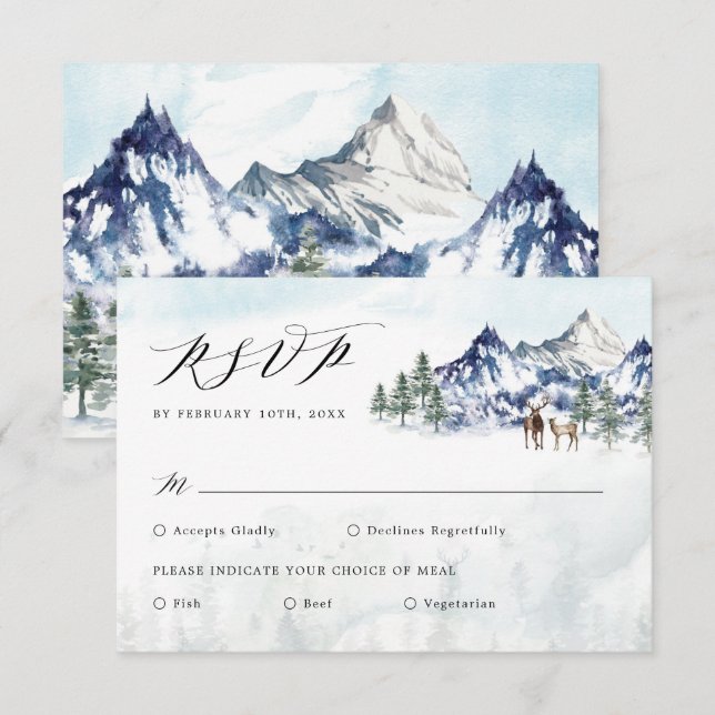 Misty Mountain Winter Forest Wedding RSVP Card (Front/Back)