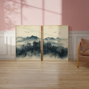 Misty Mountain Zen Art – Serene Ink Wash Decor