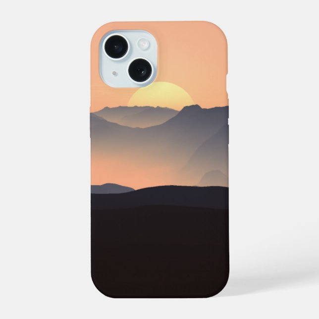Misty Mountains at Sunset iPhone 15 Case (Back)