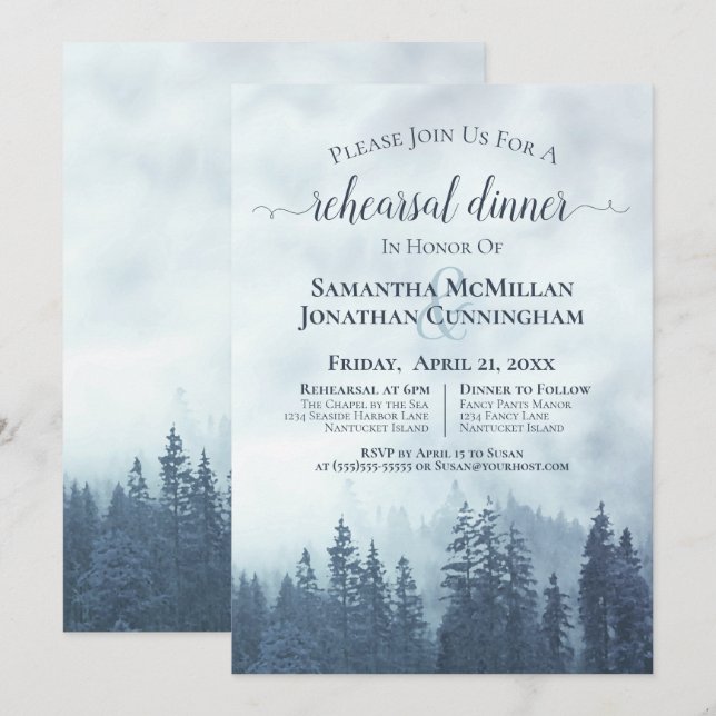 Misty Mountains Blue Wedding Rehearsal & Dinner Invitation (Front/Back)