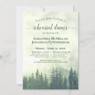 Misty Mountains Green Wedding Rehearsal & Dinner Invitation
