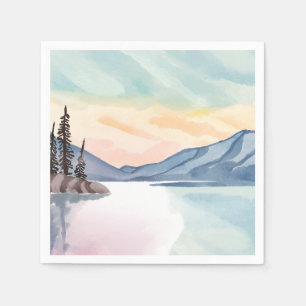 Misty Mountains   Lake Tahoe Watercolor Napkin