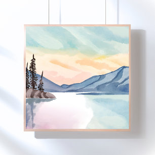 Misty Mountains Lake Tahoe Watercolor Poster