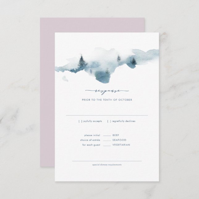 Misty Mountains Wedding RSVP+MEAL Response Invitation (Front/Back)