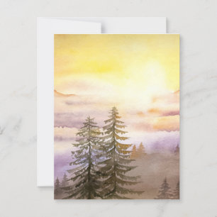 Misty mountains with pine trees postcard