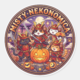 MISTY NEKONOMICA Halloween Samurai Cat Round Stick Classic Round Sticker