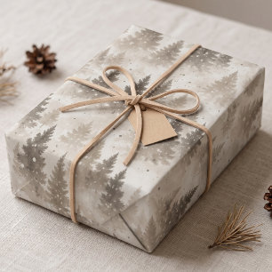 Misty Neutral Pine Forest Christmas Wrapping Paper