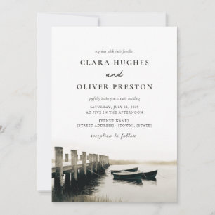 Misty New England Harbour Cape Cod Dock Wedding  Invitation