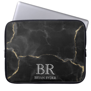 Misty Night Gold Glitter Marble Customisable Laptop Sleeve