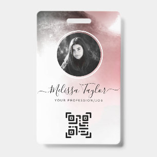 Misty Ombre Pink and Purple Script Photo ID Badge